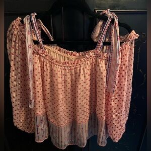 Ulla Johnson Pink, Red & Blue Off-Shoulder Blouse Size 6